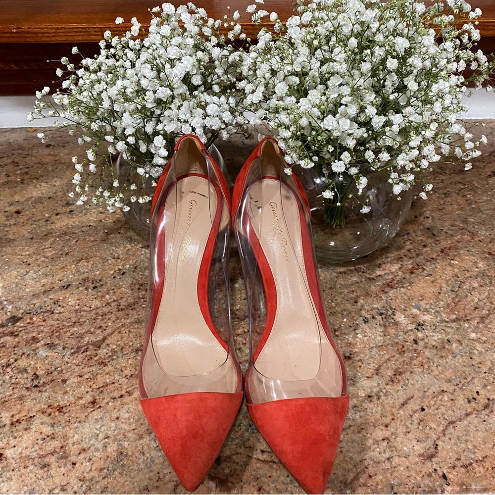 Gianvito Rossi Red Suede Heels with Clear Sides